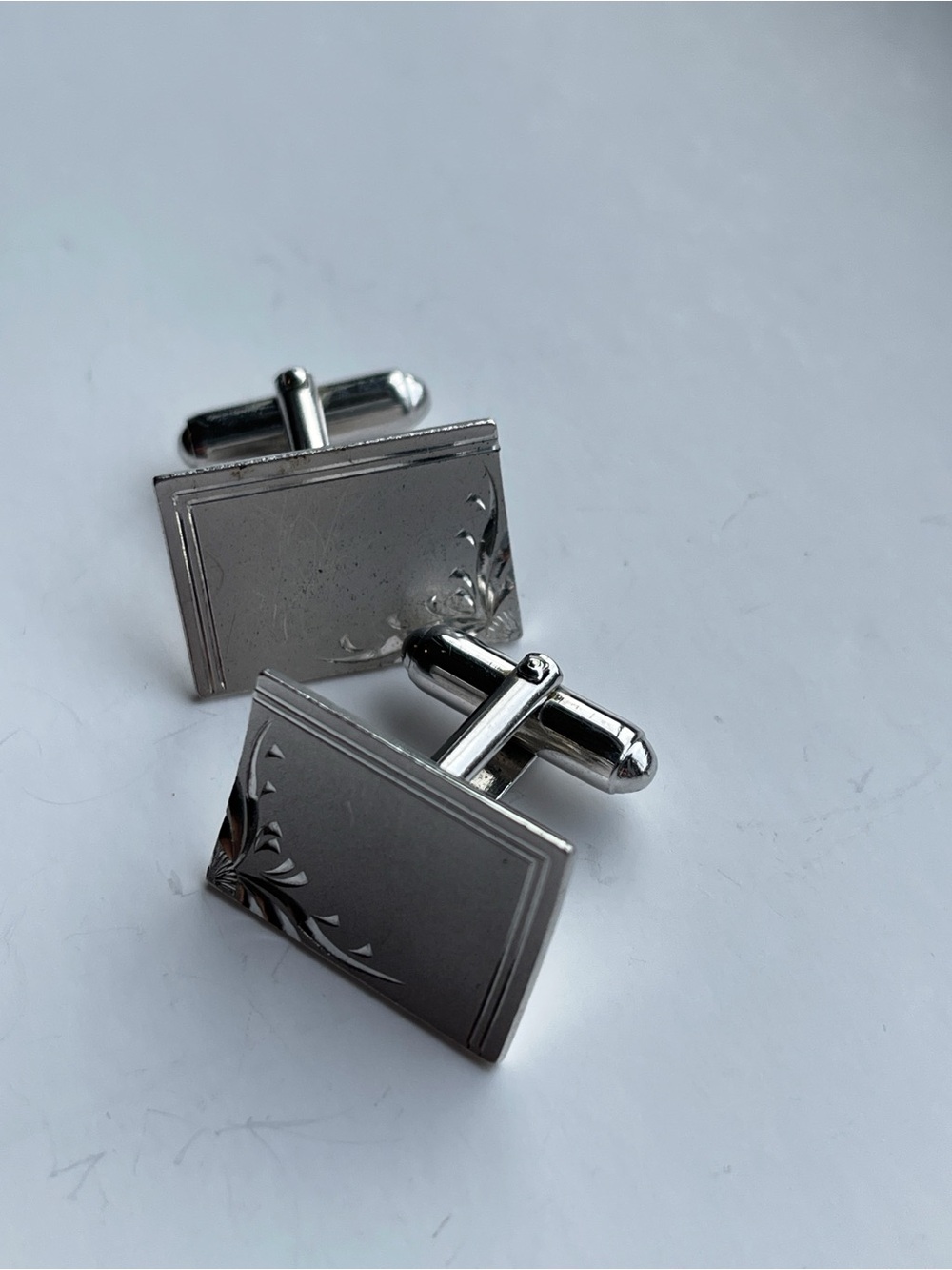 Silver Rectangular Cufflinks - Classic Men's Accessory - Picture 4 of 6